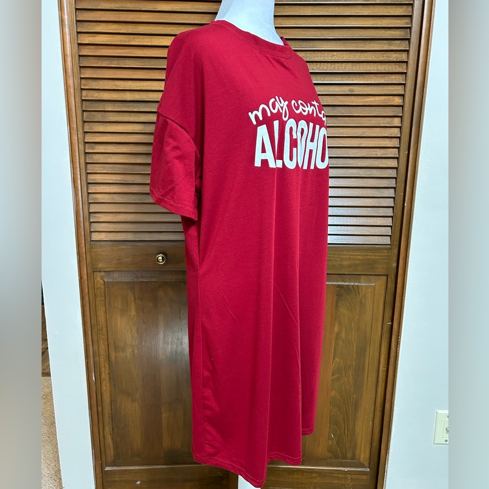 May Contain Alcohol Shein Curve T-Shirt Dress, Statement Slogan Tee Size L - Picture 4 of 6